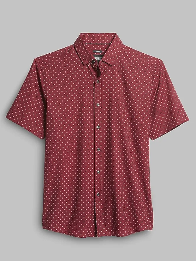 Button Up Shirts-Awearness Kenneth Cole Slim Fit 4-Way Stretch Mini Asterisk Button Up Shirt Red