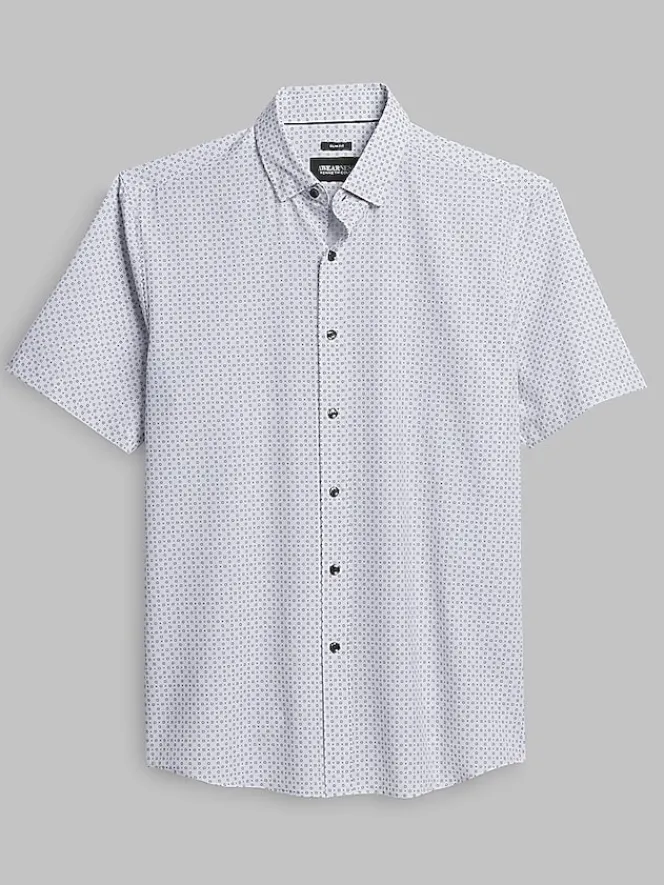 Button Up Shirts-Awearness Kenneth Cole Slim Fit 4-Way Stretch Mini Circle Dot Button Up Shirt White