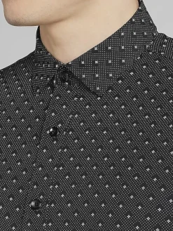 Button Up Shirts|Long Sleeve Button Up Shirts-Awearness Kenneth Cole Slim Fit 4-Way Stretch Mini Dot Button Up Shirt Black