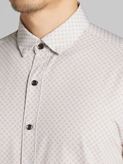 Casual Shirts|Button Up Shirts-Awearness Kenneth Cole Slim Fit 4-Way Stretch Short Sleeve Button Up Shirt Taupe
