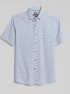 Button Up Shirts|Casual Shirts-Awearness Kenneth Cole Slim Fit 4-Way Stretch Short Sleeve Button Up Shirt Med Blue