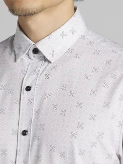 Button Up Shirts|Casual Shirts-Awearness Kenneth Cole Slim Fit 4-Way Stretch Short Sleeve Button Up Shirt Med Grey