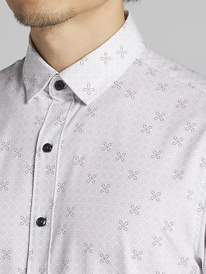 Button Up Shirts|Casual Shirts-Awearness Kenneth Cole Slim Fit 4-Way Stretch Short Sleeve Button Up Shirt Med Grey