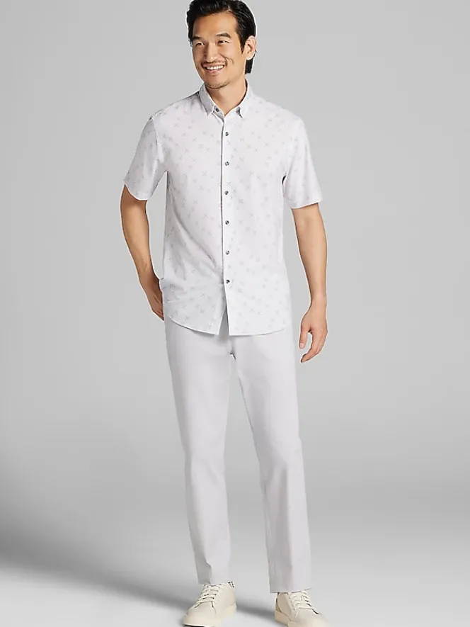 Button Up Shirts|Casual Shirts-Awearness Kenneth Cole Slim Fit 4-Way Stretch Short Sleeve Button Up Shirt Med Grey