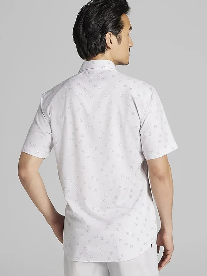 Button Up Shirts|Casual Shirts-Awearness Kenneth Cole Slim Fit 4-Way Stretch Short Sleeve Button Up Shirt Med Grey