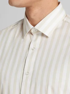 Button Up Shirts|Long Sleeve Button Up Shirts-Paisley &Amp; Gray Slim Fit Wide Stripe Button Up Shirt Tan