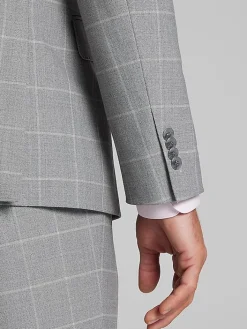 3-piece Suits|Suit Separates-JOE Joseph Abboud Slim Fit Windowpane Plaid Suit Jacket Platinum Windowpane
