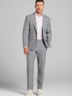 3-piece Suits|Suit Separates-JOE Joseph Abboud Slim Fit Windowpane Plaid Suit Jacket Platinum Windowpane