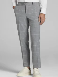 Big & Tall Pants|Big & Tall Suits-JOE Joseph Abboud Slim Fit Windowpane Plaid Suit Pants Platinum Windowpane