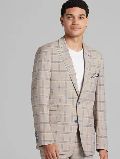 3-piece Suits|Suit Separates-Paisley &Amp; Gray Slim Fit Windowpane Suit Jacket Tan Blue Windowpane