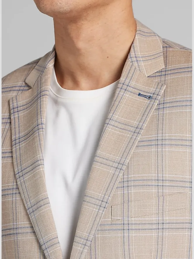 3-piece Suits|Suit Separates-Paisley &Amp; Gray Slim Fit Windowpane Suit Jacket Tan Blue Windowpane