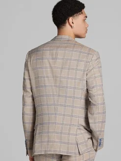 3-piece Suits|Suit Separates-Paisley &Amp; Gray Slim Fit Windowpane Suit Jacket Tan Blue Windowpane
