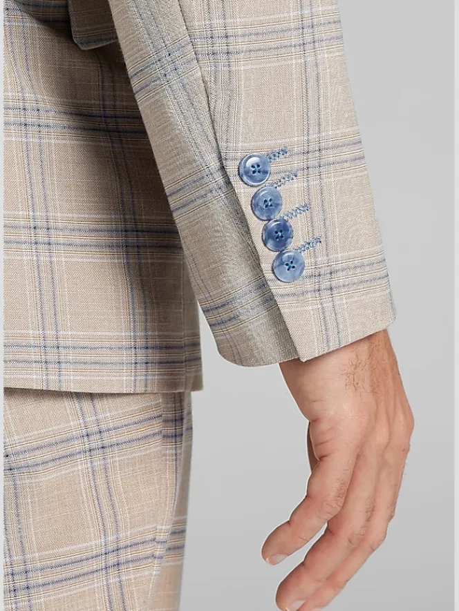 3-piece Suits|Suit Separates-Paisley &Amp; Gray Slim Fit Windowpane Suit Jacket Tan Blue Windowpane