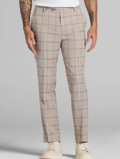 Dress Pants|3-piece Suits-Paisley &Amp; Gray Slim Fit Windowpane Suit Pants Tan Blue Windowpane