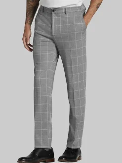 Dress Pants|3-piece Suits-JOE Joseph Abboud Slim Fit Windowpane Suit Pants Gray Windowpane