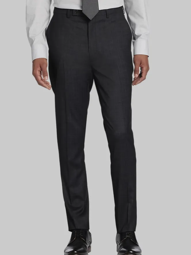 Dress Pants|3-piece Suits-Calvin Klein Slim Fit Wool Blend Flat Front Suit Pants Charcoal Tic