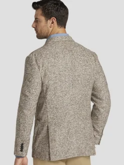 Sport Coats|Sport Coats-Joseph Abboud Slim FIt Wool Blend Knit Plaid Sport Coat Taupe Plaid