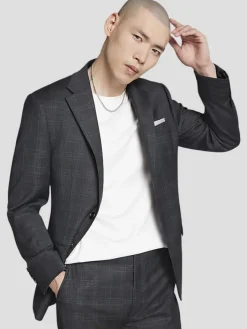 3-piece Suits|Suit Separates-Calvin Klein Slim Fit Wool Blend Plaid Suit Jacket Grey/Tan Plaid