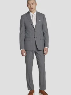 3-piece Suits|Suit Separates-Calvin Klein Slim Fit Wool Blend Plaid Suit Jacket Dark Grey/Blue Plaid