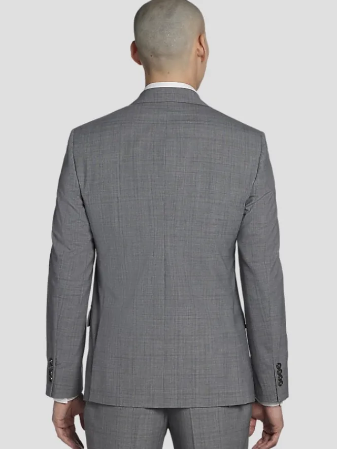 3-piece Suits|Suit Separates-Calvin Klein Slim Fit Wool Blend Plaid Suit Jacket Dark Grey/Blue Plaid