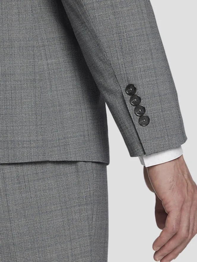 3-piece Suits|Suit Separates-Calvin Klein Slim Fit Wool Blend Plaid Suit Jacket Dark Grey/Blue Plaid