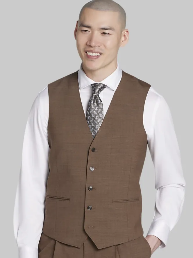 3-piece Suits|Suit Separates-JOE Joseph Abboud Slim Fit Wool Blend Sharkskin Suit Vest Carmel