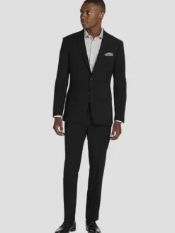 2-piece Suits-Calvin Klein Slim Fit Wool Blend Suit Black Solid