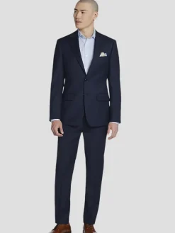 3-piece Suits|Suit Separates-Calvin Klein Slim Fit Wool Blend Suit Jacket Blue Textured