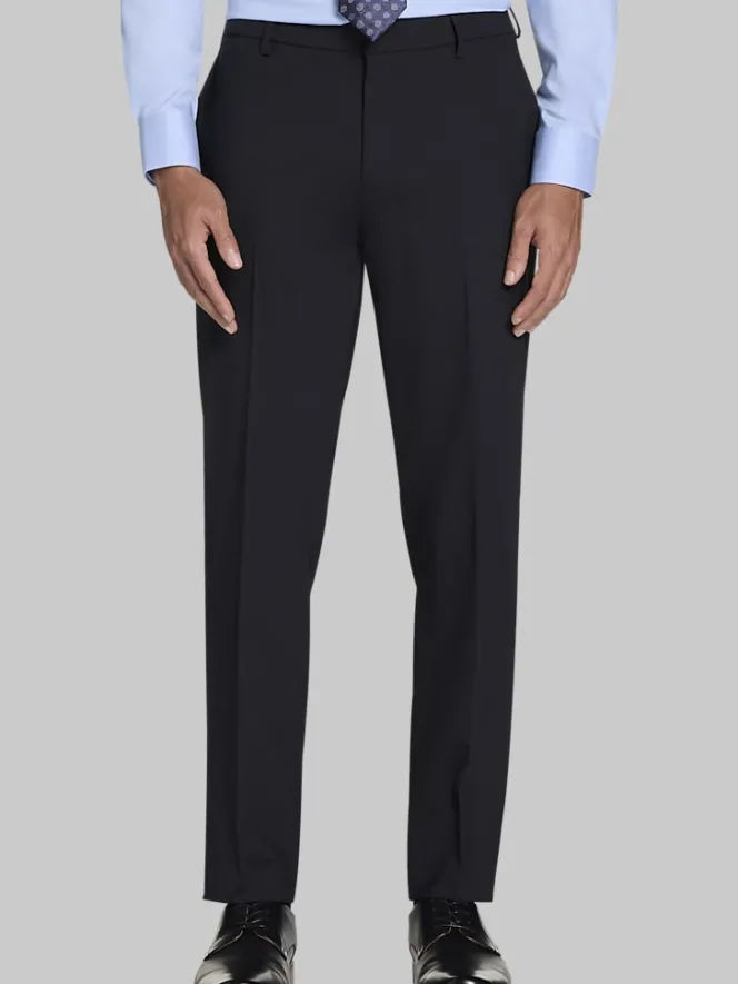 Big & Tall Pants|Big & Tall Suits-Awearness Kenneth Cole Slim Fit Wool Blend Suit Pants Black Solid