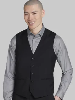Big & Tall Suits|Vests-JOE Joseph Abboud Slim Fit Wool Blend Suit Vest Black Solid