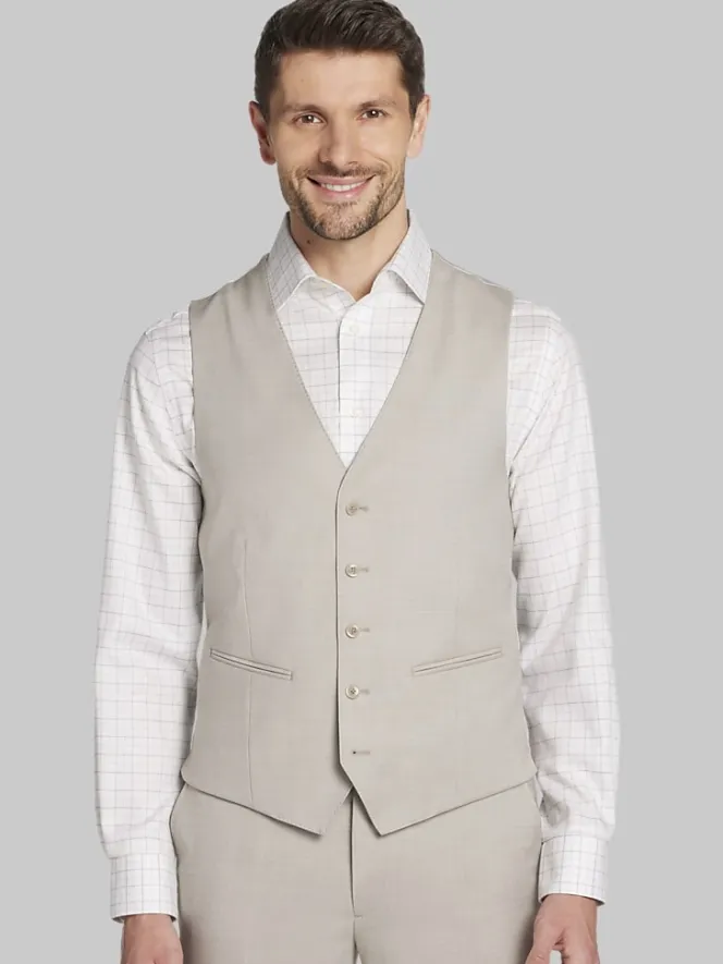 Big & Tall Suits|Vests-JOE Joseph Abboud Slim Fit Wool Blend Suit Vest Tan Sharkskin