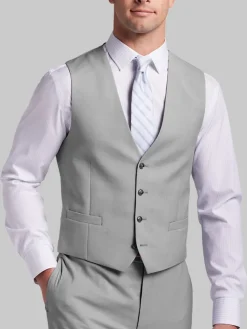 3-piece Suits|Suit Separates-Calvin Klein Slim Fit Wool Blend Suit Vest Light Gray Sharkskin
