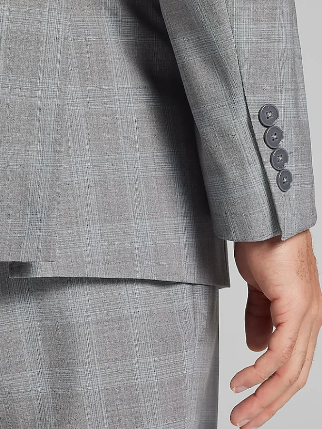 Suit Separates|3-piece Suits-Calvin Klein Slim Fit Wool Blend Suit Jacket Grey/Blue Plaid