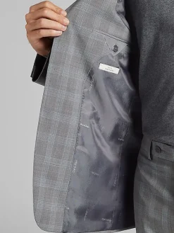 Suit Separates|3-piece Suits-Calvin Klein Slim Fit Wool Blend Suit Jacket Grey/Blue Plaid