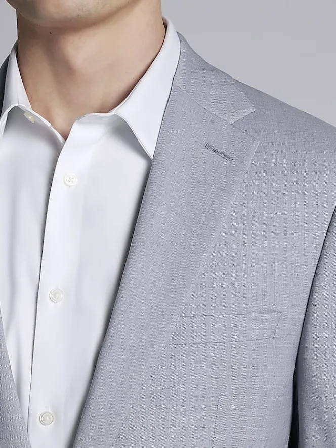 3-piece Suits|Suit Separates-Calvin Klein Slim Fit Wool Blend Suit Jacket Light Gray Sharkskin