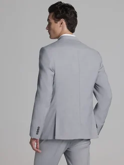 3-piece Suits|Suit Separates-Calvin Klein Slim Fit Wool Blend Suit Jacket Light Gray Sharkskin