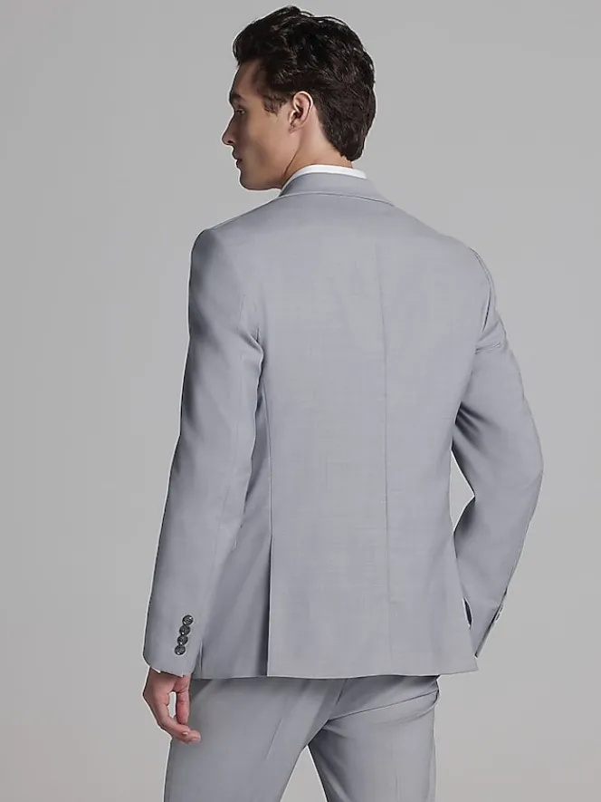 3-piece Suits|Suit Separates-Calvin Klein Slim Fit Wool Blend Suit Jacket Light Gray Sharkskin