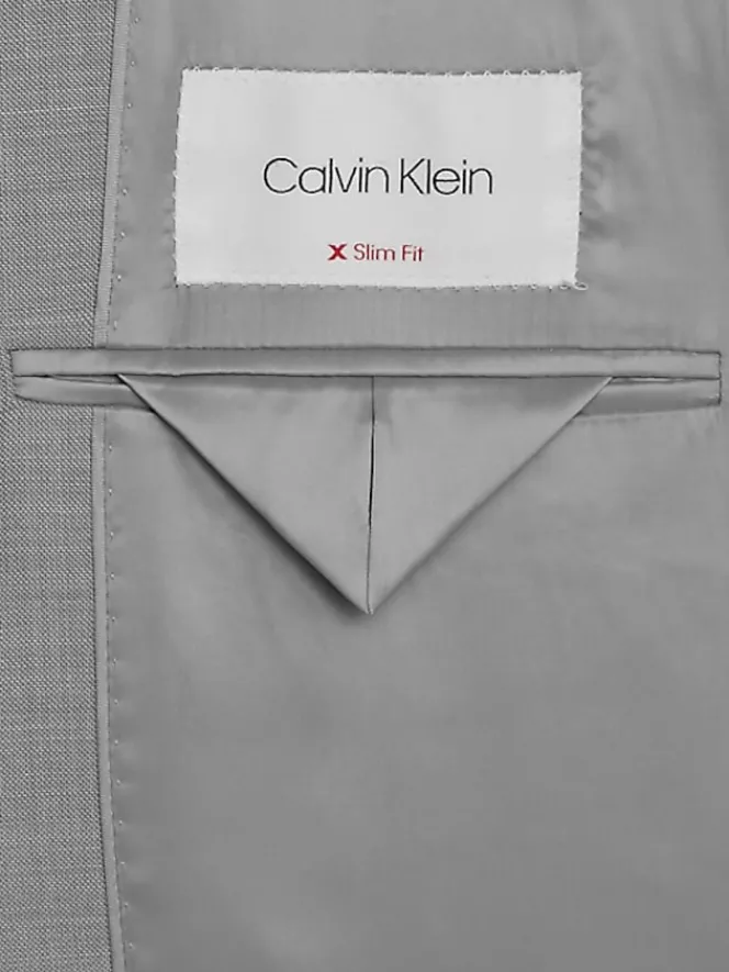 3-piece Suits|Suit Separates-Calvin Klein Slim Fit Wool Blend Suit Jacket Light Gray Sharkskin