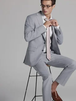 3-piece Suits|Suit Separates-Calvin Klein Slim Fit Wool Blend Suit Jacket Light Gray Sharkskin