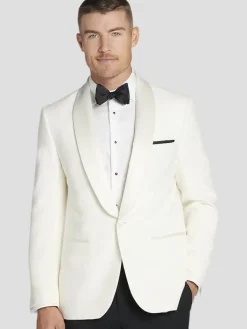 Big & Tall Tuxedos|Big & Tall Suits-Tommy Hilfiger Slim Fit Wool Blend Tuxedo Jacket White