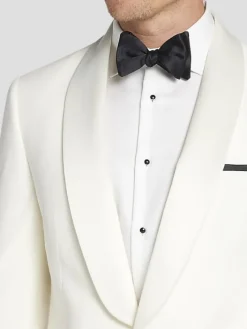 Big & Tall Tuxedos|Big & Tall Suits-Tommy Hilfiger Slim Fit Wool Blend Tuxedo Jacket White