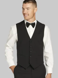 Big & Tall Tuxedos|Big & Tall Suits-Tommy Hilfiger Slim Fit Wool Blend Tuxedo Vest Formal Black