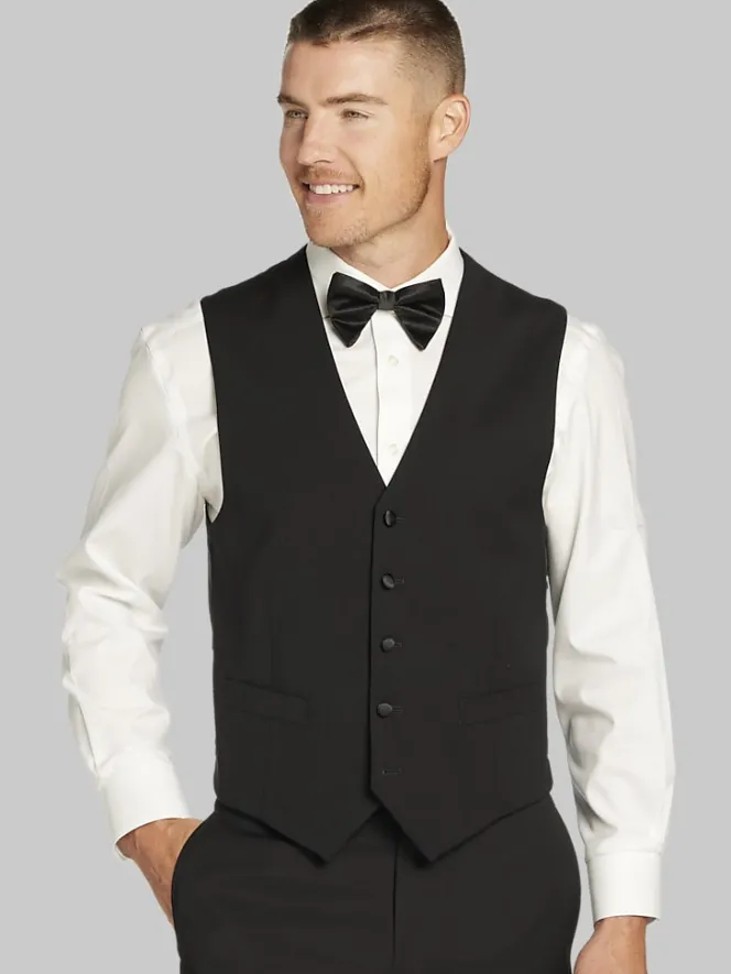 Big & Tall Tuxedos|Big & Tall Suits-Tommy Hilfiger Slim Fit Wool Blend Tuxedo Vest Formal Black