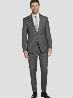 Suit Separates|3-piece Suits-Calvin Klein Slim Fit Wool Blend Windowpane Suit Jacket Med Gray Windowpane