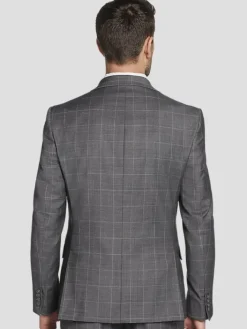 Suit Separates|3-piece Suits-Calvin Klein Slim Fit Wool Blend Windowpane Suit Jacket Med Gray Windowpane