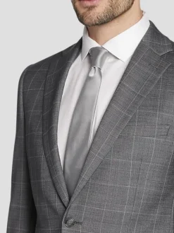 Suit Separates|3-piece Suits-Calvin Klein Slim Fit Wool Blend Windowpane Suit Jacket Med Gray Windowpane