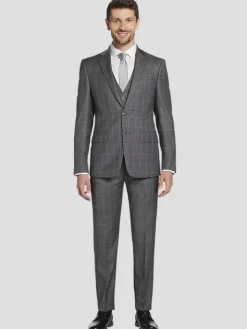 Suit Separates|3-piece Suits-Calvin Klein Slim Fit Wool Blend Windowpane Suit Jacket Med Gray Windowpane