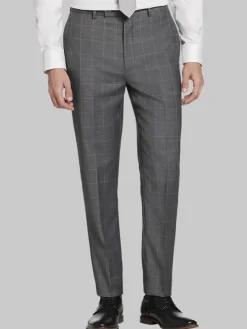 Big & Tall Pants|Dress Pants-Calvin Klein Slim Fit Wool Blend Windowpane Suit Pants Med Gray Windowpane