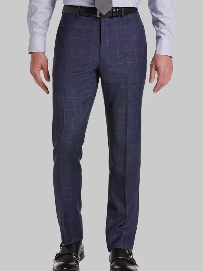 Big & Tall Pants|Big & Tall Suits-Calvin Klein Slim Fit Wool Blend Windowpane Suit Pants Navy Plaid