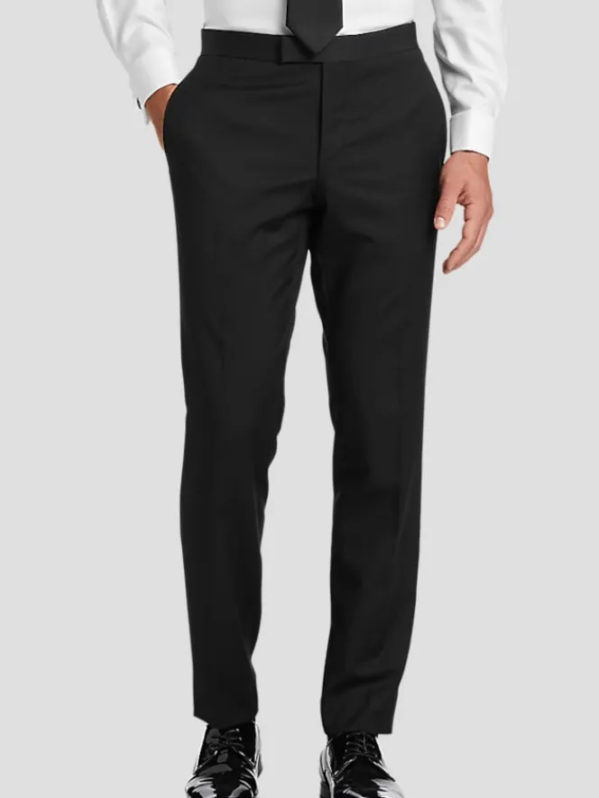 Tuxedos|Big & Tall Tuxedos-BLACK by Vera Wang Slim Fit Wool Tuxedo Pants Black Formal